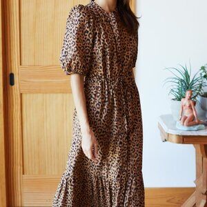 EMERSON FRY India Collection Vintage Leopard Organic Cotton Lucy Dress Size S
